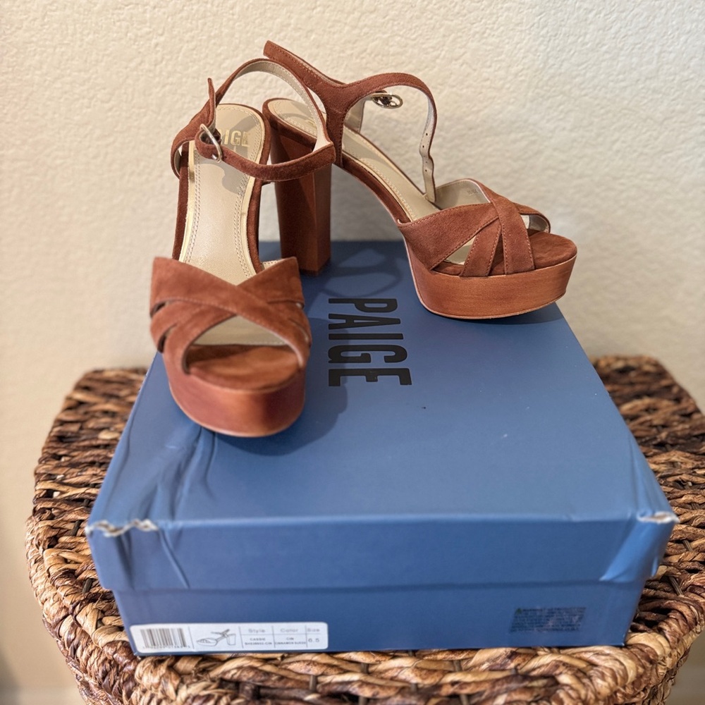 PAIGE Cassie Suede Brown Platform Heels 6.5 - Never worn out of home. - Picture 5 of 7